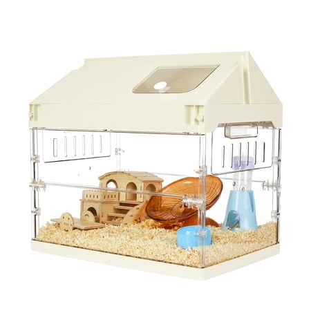 Huisuilinss Acrylic Hamster Cage,Guinea Pig Cage,Transparent Mouse Cage,Foldable Hamster Habitat With Hideout,Platform,Wheel,Bottle,Bowl Accessories,Small Animal Habitat For Hedgehog Syrian