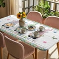 thumbnail image 3 of Easter Table Cloths for 5 Foot Rectangle Tables, Gnomes Flowers Bunny Eggs Plaid Wooden Grain Patio Waterproof Elastic Fitted Tablecloths, Washable Rectangular Table Cover for Camping, 3 of 8