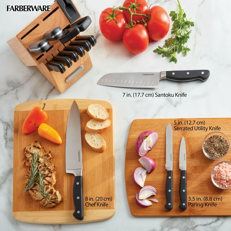 Farberware Forged Triple Rivet Kitchen Knife Block Set with Built-In Knife  Sharpener, 21-Piece Set, High-Carbon Stainless Steel Knife Set Includes