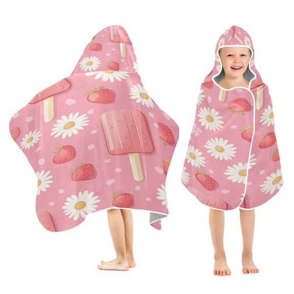 YAZAOO Towels Kids Hooded Beach Towel Strawberries and Ice Pops Pool Bath Towel Soft