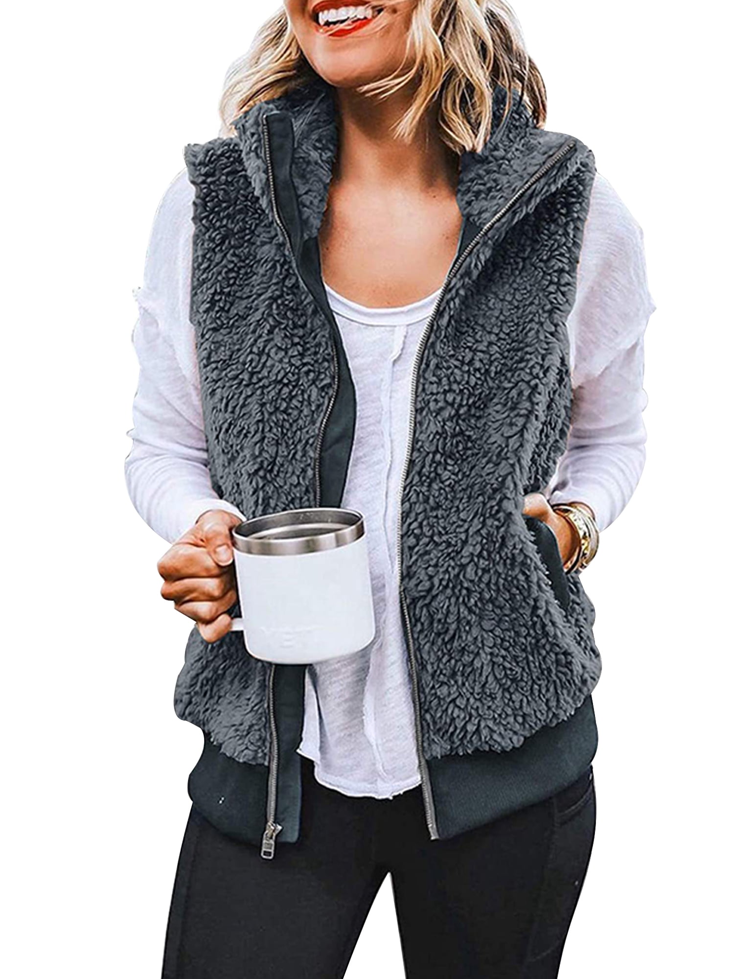 Frontwalk Sleeveless Fleece Jacket Womens Sleeveless Sherpa Vest with