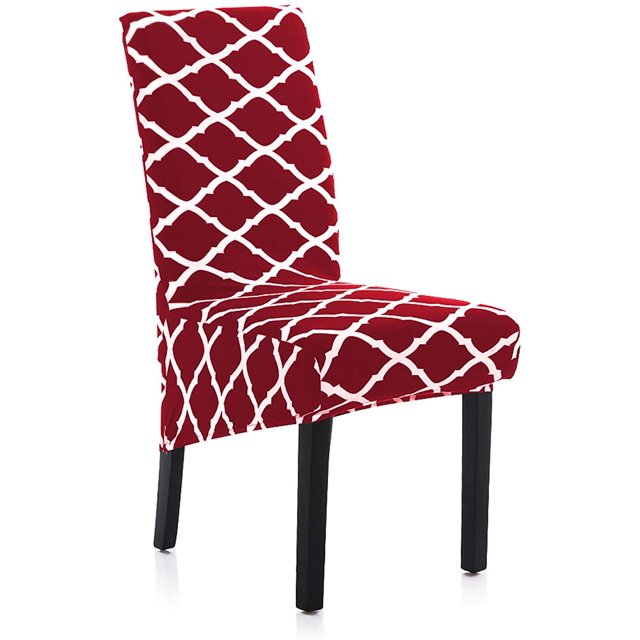 Stretch Dining Chair Slipcovers, XL/Oversized Removable Washable Soft Spandex Extra Large Dining Room Chair Covers for Kitchen Hotel Table Banquet Geometric Print (4 Per Set, Wine Red)