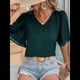 thumbnail image 5 of Blusas Elegantes de Verano para Mujer, con Cuello en V, Corta y Pétalos Abullonados, Informales, para Trabajo y Negocios Verde Oscuro XL, 5 of 8