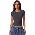 thumbnail image 3 of Camiseta QINSEN de cuello redondo con doble forro de verano para mujer, 3 of 6