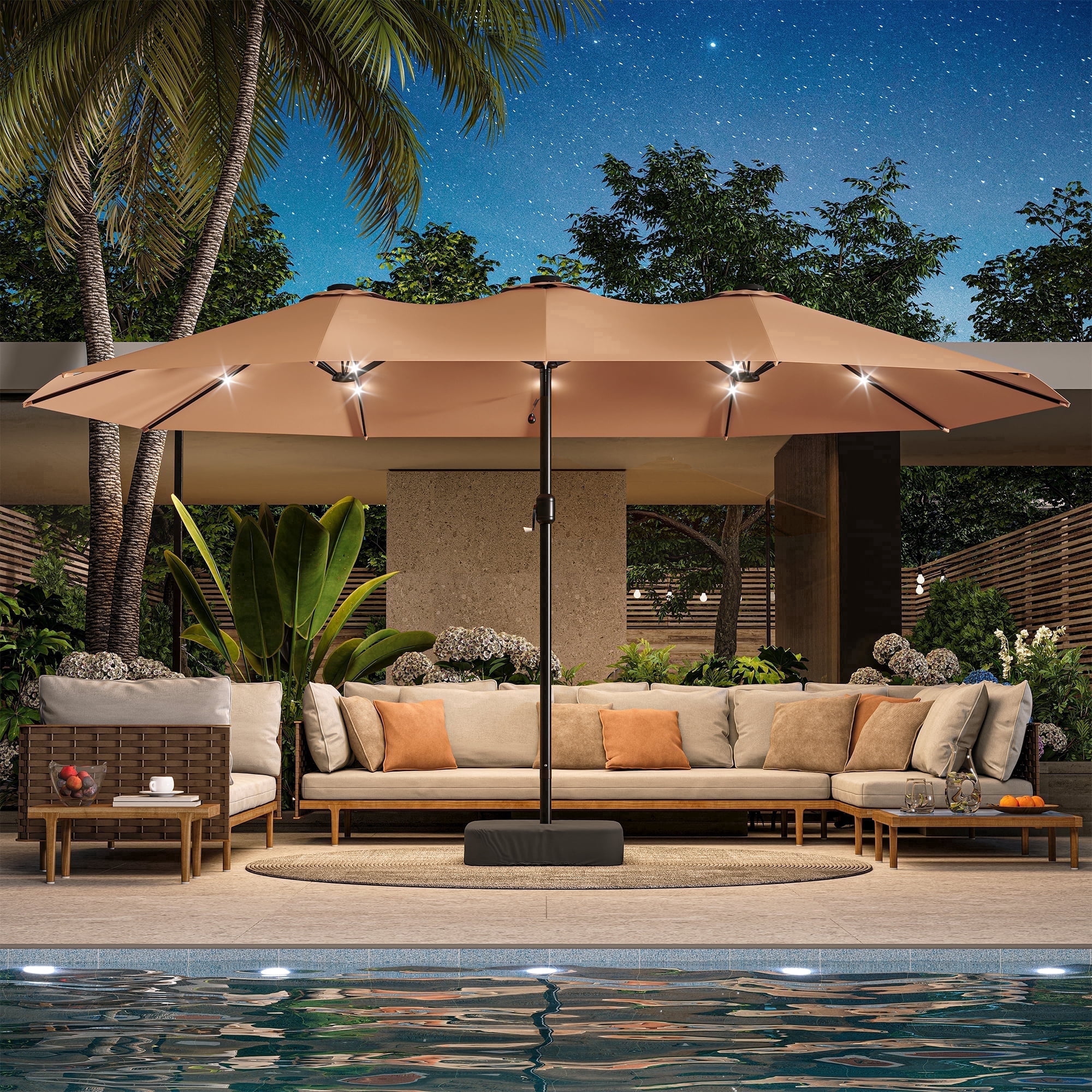 8 ft tilt patio umbrella Outsunny 8.6FT Umbrella, UPF 30+ Outdoor Market Umbrella, 2-Tier Vented Patio Table with Crank Ribs, Tiltable Porch Umbrella for Gard Color:Brown-7.5FT Patio Railing Umbrella Holder Durable Outdoor Umbrella with Sun-Ray 9' Round Patio