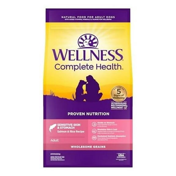 The Wellness Pet 109516 24 lbs Complete Health Sensitive Skin & Stomach Natural Adult Dry Dog Food with Salmon & Rice Recipe