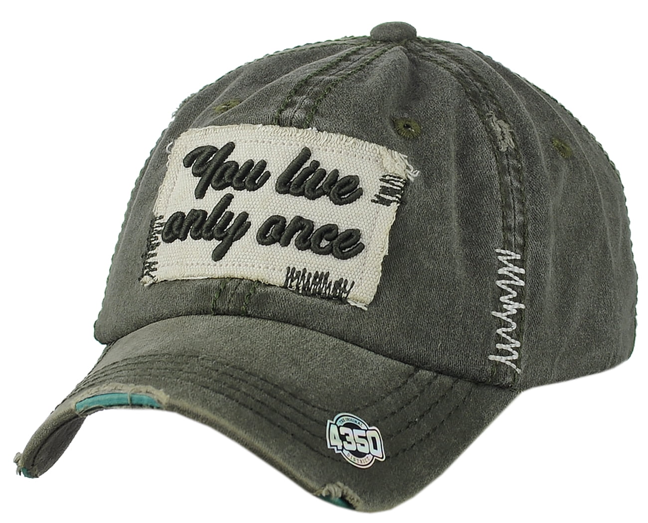 Unisex Vintage Distressed Patched Phrase Adjustable Baseball Dad Cap
