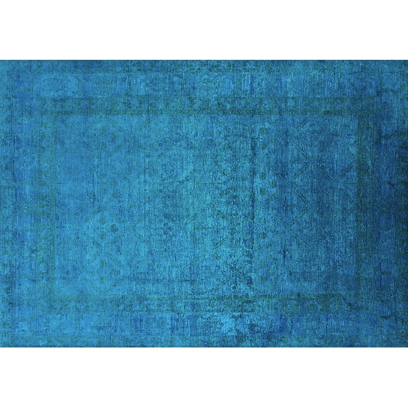 Ahgly Company Machine Washable Indoor Rectangle Oriental Turquoise Blue Industrial Area Rugs, 2' x 3'