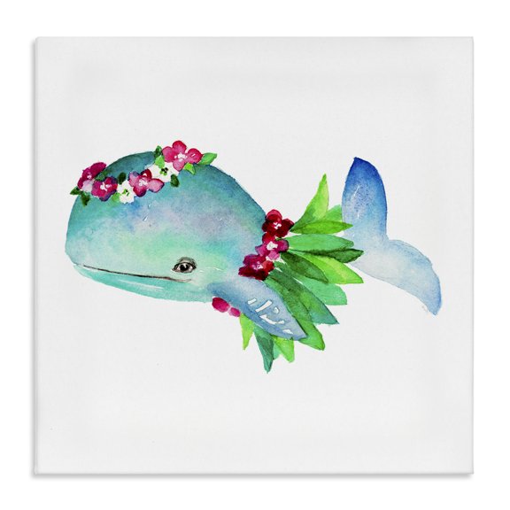 Stupell Industries Coastal Hula Skirt Whale Canvas Art, 17 x 17, by Lanie Loreth