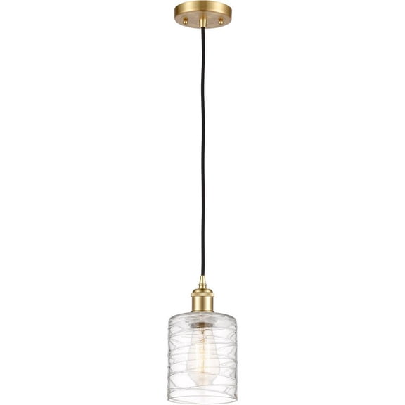516-1P-SG-G1113 Innovations Lighting Cobbleskill - 1 Light Cord Hung Mini Pendant In Industrial Style-8 Inches Tall and 5 Inches Wide-Satin Gold