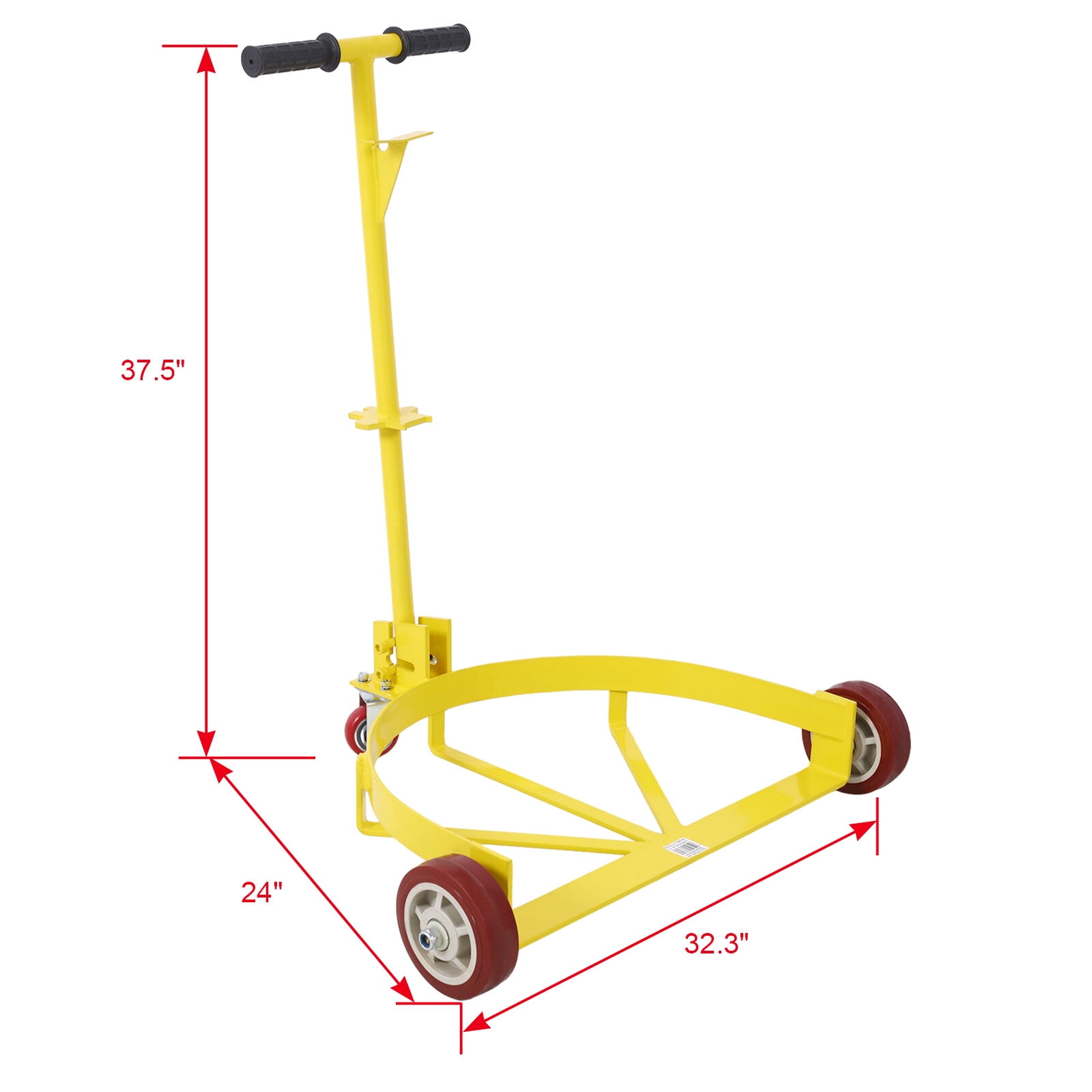 55 Gallon Drum Dolly - 1200 lb Capacity Heavy Duty Barrel Roller Cart with 3 Wheels, Low Profile Steel Drum Mover (Yellow)