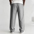 thumbnail image 4 of Mens Linen Cotton Pants Drawstring Waist Lightweight Baggy Sweatpants Loose Fit Beach Travel Straight Leg Pants With Pockets, 4 of 4