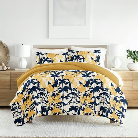 Noble Linens Yellow Boho Flower Reversible 2-Piece Duvet Cover Set, Twin/Twin XL