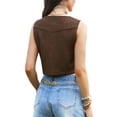 thumbnail image 3 of Faux Suede Fringe Vest for Women's Button Down 70S Vintage Sleeveless Cropped Tassel Waistcoat XS Brown, 3 of 6