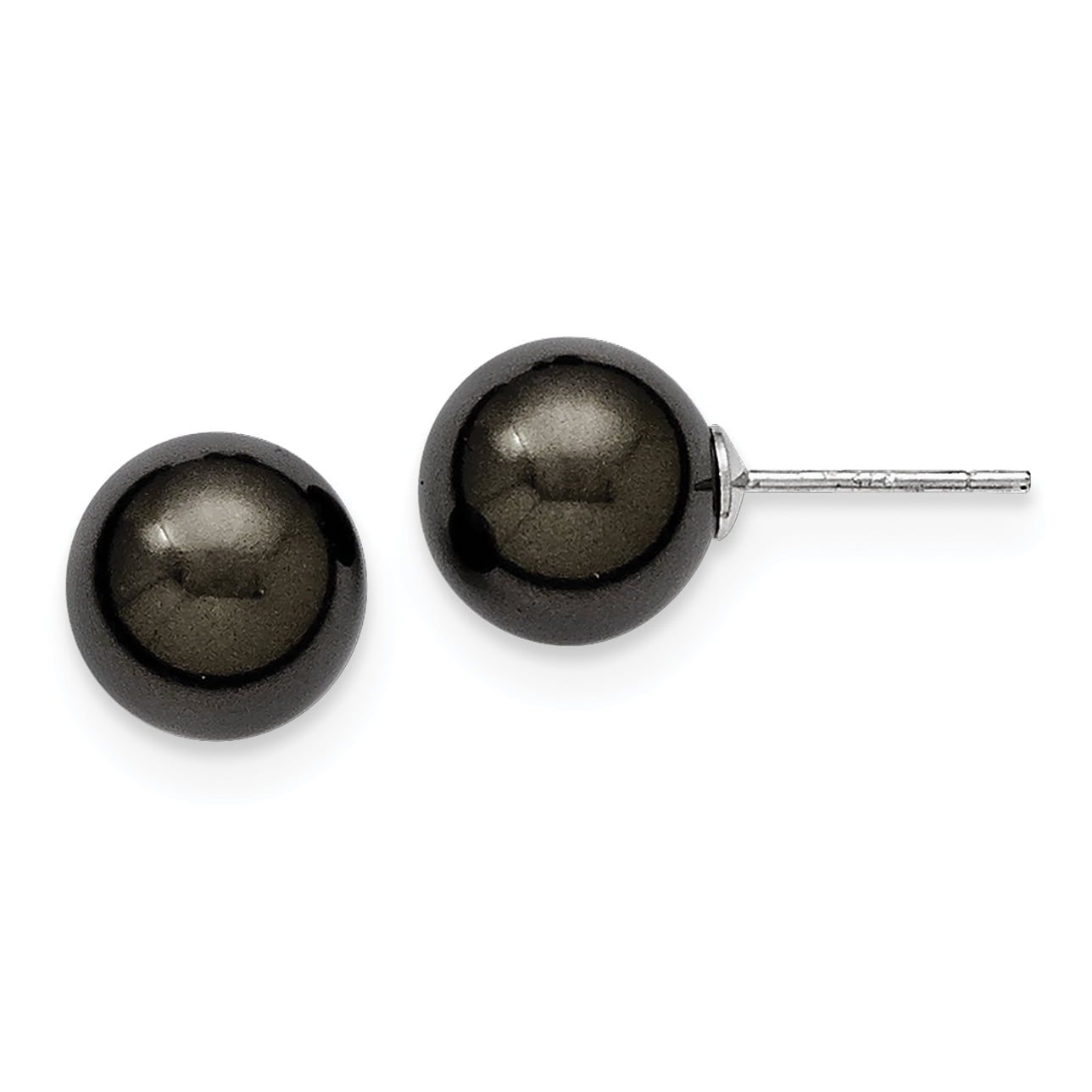 Goldia Sterling Silver Majestik 10-11mm Round Black Shell Bead Stud Earrings