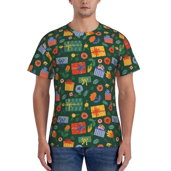 Vsdgher Christmas Gift Print Men's Dry Fit Mesh Athletic Shirts Moisture Wicking Tennis T-Shirt Tops