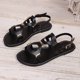 thumbnail image 3 of Cinturón de Cuero de Patente Negro Estilo de las Mujeres Hueco Fuera Sandalias Planas, Sandalias de Playa Negras para las Mujeres de Verano de Tamaño Grande, 3 of 8