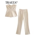 thumbnail image 4 of TRAFZA, traje de pantalón liso elegante para mujer, camisetas sin tirantes sexis con botón frontal + pantalón con abertura lateral, conjuntos de ropa de calle de moda femenina, 4 of 5