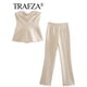 thumbnail image 4 of TRAFZA, traje de pantalón liso elegante para mujer, camisetas sin tirantes sexis con botón frontal + pantalón con abertura lateral, conjuntos de ropa de calle de moda femenina, 4 of 5