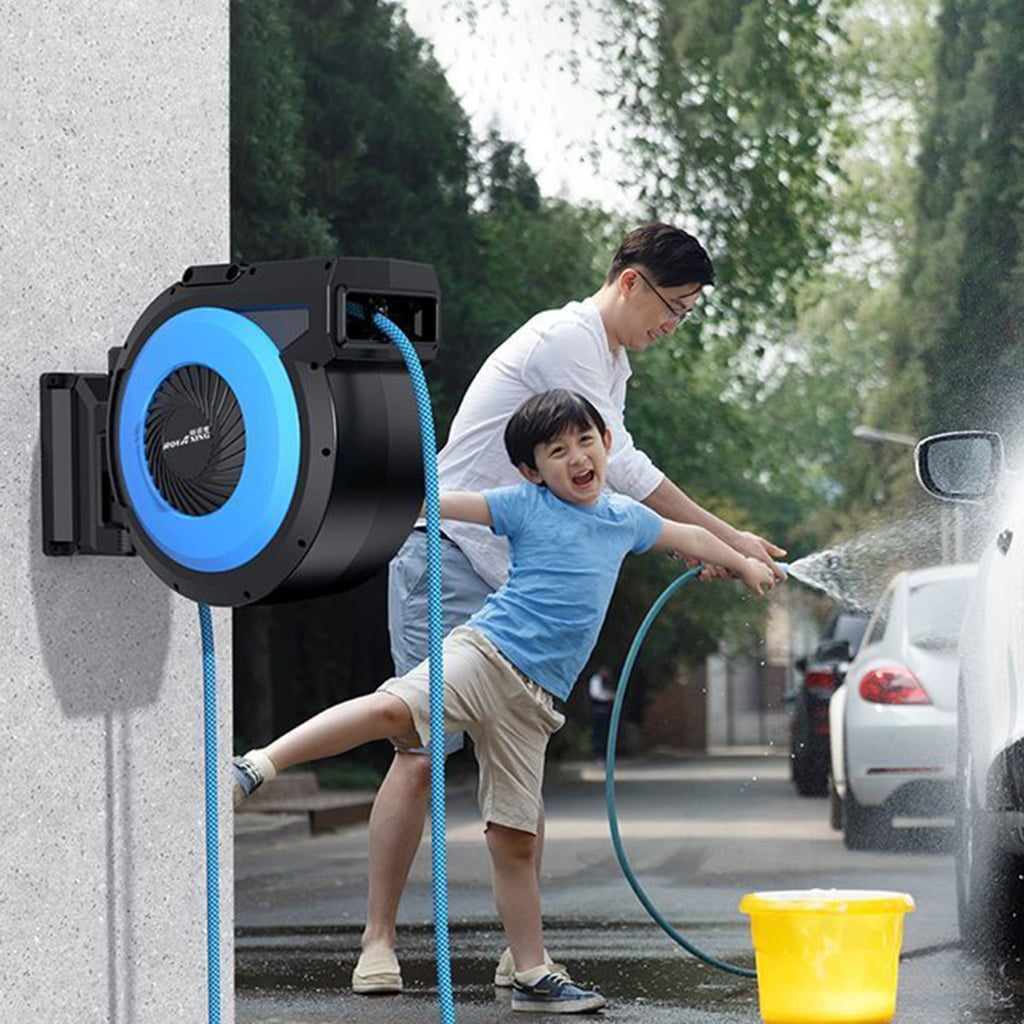 Air Hose and Water Hose Reel with Automatic Rewinder System Suitable for Watering Task Residential Landscaping Detailing