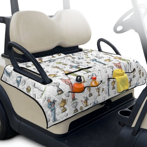 LedBack 30 x 51 In Golf Cart Seat Towel Covers Heavy Duty Comfy Golf Seat Blanket for Cart with 4 Front Pockets & Nonskid Bottom, Travel Ready Design, White
