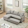 thumbnail image 2 of 80-inch Convertible Sofa Bed, Corduroy L-shaped Couch with Storage Seat & 2 Pillows, Modern Soft Lazy Chair with Pull-Out Ottoman for Living Room Office Apartment, Gray, 2 of 7