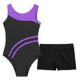 thumbnail image 3 of Yartina Kids Girls 2Pcs Gymnastics Outfits Leotard with Shorts Set Sleeveless Athletic Biketard Purple&Black 8, 3 of 5