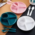 thumbnail image 2 of LEFU Divided Dinner Plates Set - 3 Compartment Plastic Plates for Adults Children Home Use - Reusable Sectioned Plates with Optional Fork Spoon - White Pink Green, 2 of 5