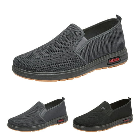 

TOWED22 Mens Casual Shoes Fashion Spring And Summer Men Casual Shoes Flat Soft Bottom Mesh Breathable Slip On Comfortable Solid Black