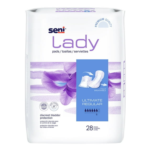 Seni Lady Ultimate Female Incontinent Pad Regular Length 14.4 Inch Length S-6P28-PS1, 60, 224 Ct