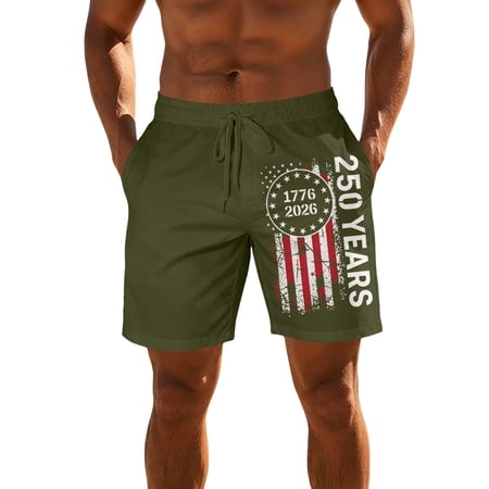 Homeyce Men s Retro Independence Day Flag Print Shorts with Pocket Distressed Washed Shorts Outdoor Hiking Fishing Shorts Independence Day Golf Shorts Green 6XL