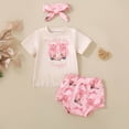 thumbnail image 2 of Xyant Toddler Baby Girl Summer Clothes Boots/Hat Print Short Sleeve Tasseled T-shirt Shorts with Headband Infant Summer Outfit Sets (Beige,18-24 Months）, 2 of 7