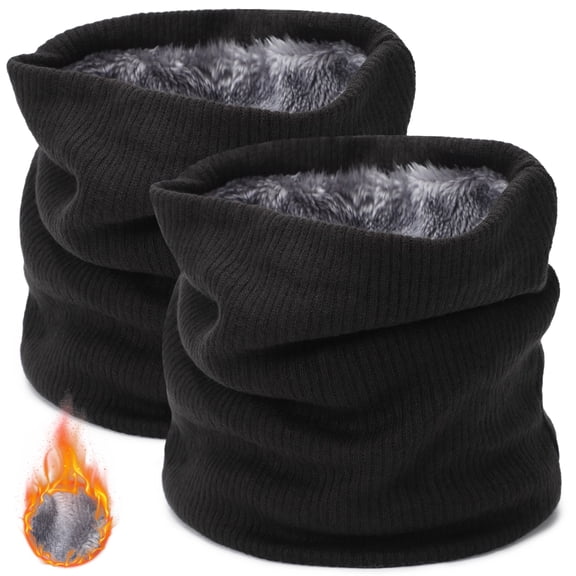 2 Pcs Fleece Lined Winter Neck Warmers, Thermal Cotton Ski Masks Face Scarves, Thick Gaiter Masks for Cold Weather Protection and Outdoor Activities, Unisex, Solid Color