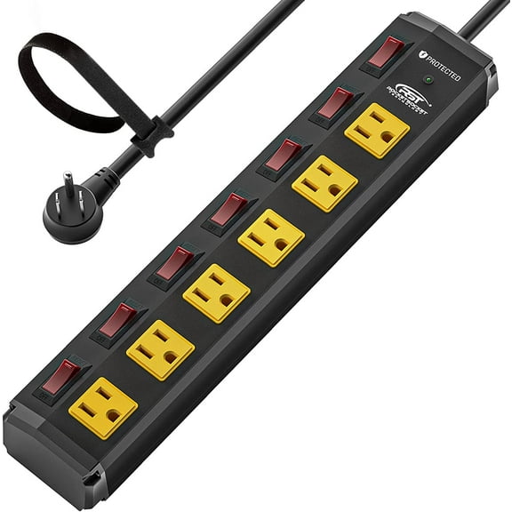 CRST 6 Outlet Heavy Duty Power Strip with Individual Switches, 15A/1875W Moutable Metal Power Strip Surge Protector with Circuit Breaker (1200 Joules), 6 FT 14AWG Extension Cord