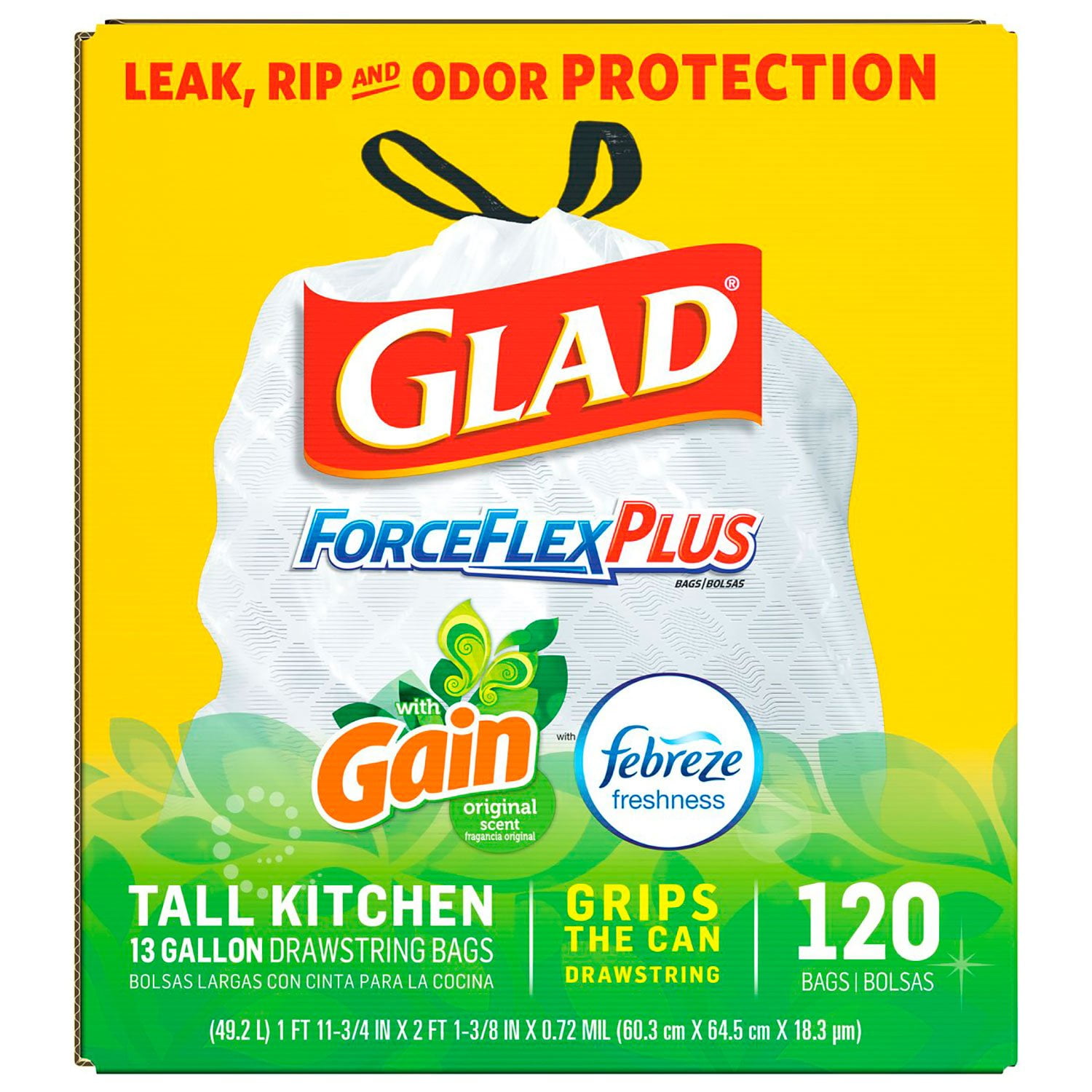 Glad ForceFlex OdorShield Tall Kitchen Drawstring Trash Bags, Gain