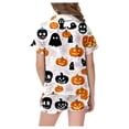 thumbnail image 6 of Kids Halloween Pajamas Size 11-12 Years Nightwear Full Print Short Sleeve Top with Elastic Shorts Soft Girls' Pajama Sets White, 6 of 6