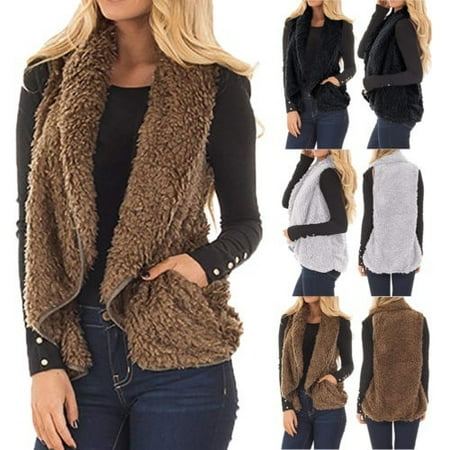 High Quality Winter Warm Pocket Fluffy Coat for Women Ladies Fleece Fur Jacket Outerwear Vest (Best Quality Jackets In India)