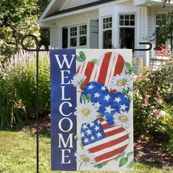 Northlight Stars and Stripes Hearts "Welcome" Americana Outdoor Garden Flag - 18" x 12.5"