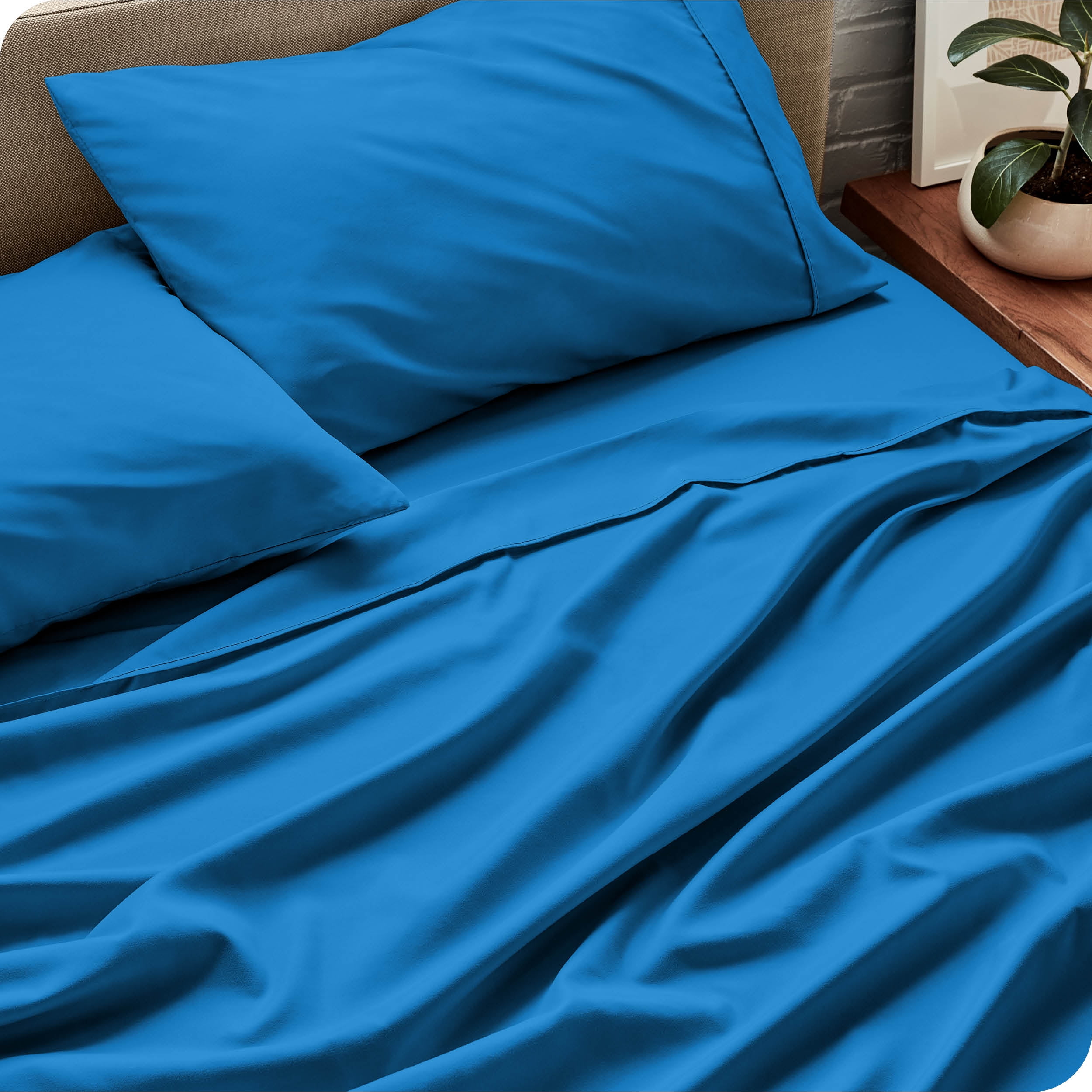Bare Home Medium Blue Microfiber Sheet Set, Wrinkle Resistant, Deep Pocket, Split King