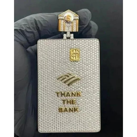 4.00 Ct Round Cut Moissanite Credit Card Pendant 14K Yellow Gold Plated Silver