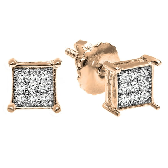 Dazzlingrock Collection 0.06 Carat (ctw) Round Lab Grown White Diamond Square Shape Men's Hip Hop Iced Stud Earrings, 10K Rose Gold