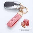 thumbnail image 2 of 2 Pack Genuine Leather Car Keychain, Handmade Knit Sheepskin Key chains for Women, Universal Key Fob Holder with 360 Degree Rotatable, Anti-Lost D-Ring, 4 Keyrings and 2 Screwdriver, 2 of 7