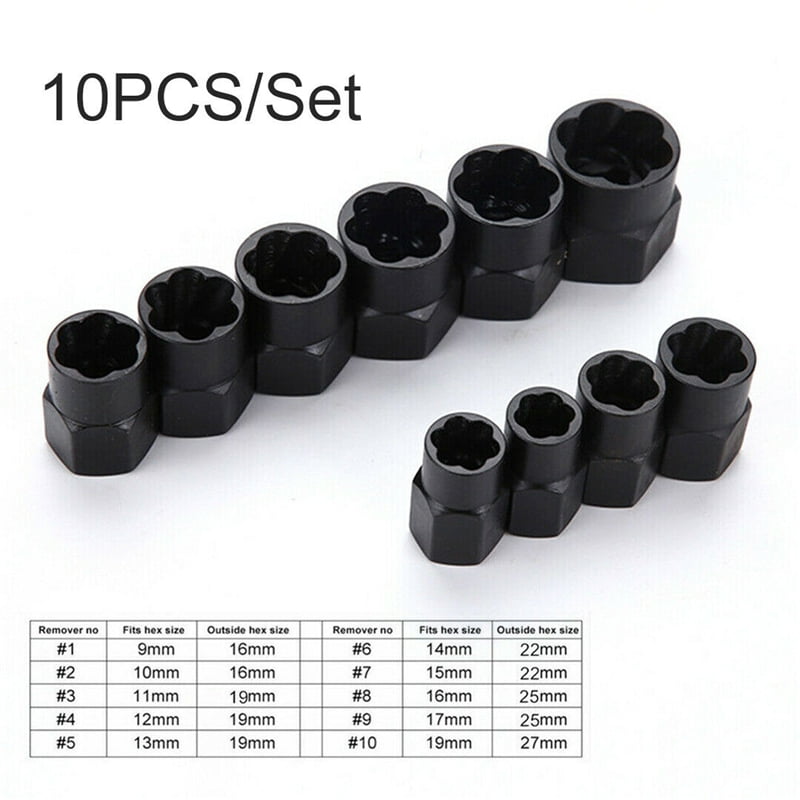 10X Bolt Nut Remover Extractor Set Damaged Stripped Socket Wrench Tool Kits 