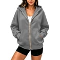 thumbnail image 3 of AnuYalue Women's Zip Up Hoodies Loose Fit Long Sleeve Sweatshirts Pockets Drawstring Track Jackets Trendy Hoodie, 3 of 8