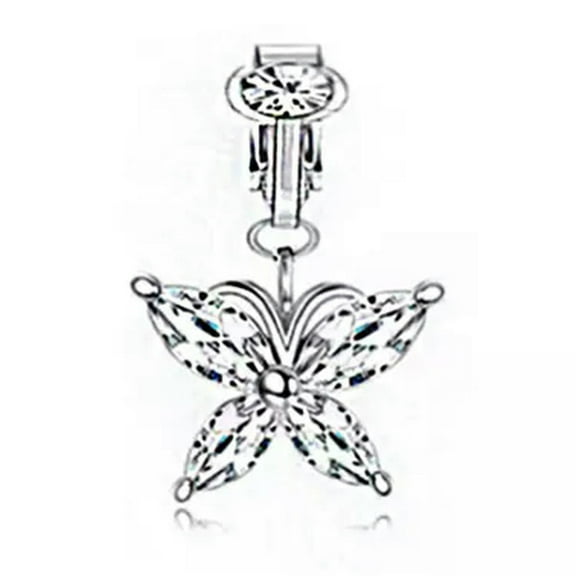 HOOUN 1 PC Women Fake Navel Belly Button Rings Pendant CZ Clip on Belly Button Jewelry-10