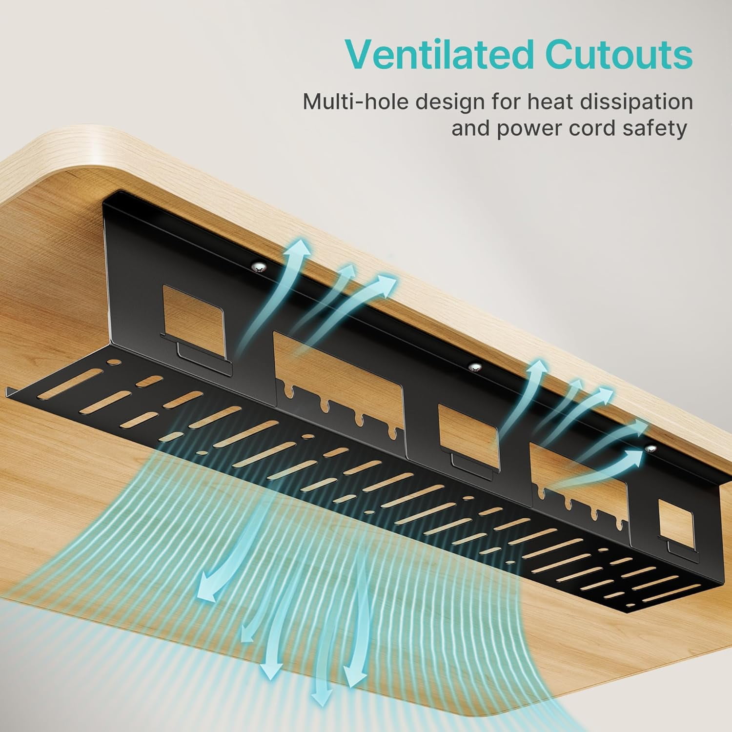 Under Desk Cable Management Tray, 31.5" Metal Cord Organizer Rack for Power Strips, Wires & Chargers, Easy Mounting Desk Tray for Home Office, Black