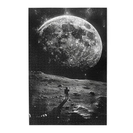 1000 PCS Moon And Astronauts Puzzles For Adults 1000 Pieces Challenging Brain Exercise Unique Artwork For Adults Enjoy The Puzzle Solving Process Modern Art Astronauts Wooden Jigsaw Puzzles