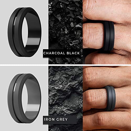 8.2mm Width 2.5mm Thickness 4 Rings 1 Ring Brushed Top Middle Engraved Line Rubber Engagement Bands ThunderFit Silicone Wedding Rings for Men 7 Rings 