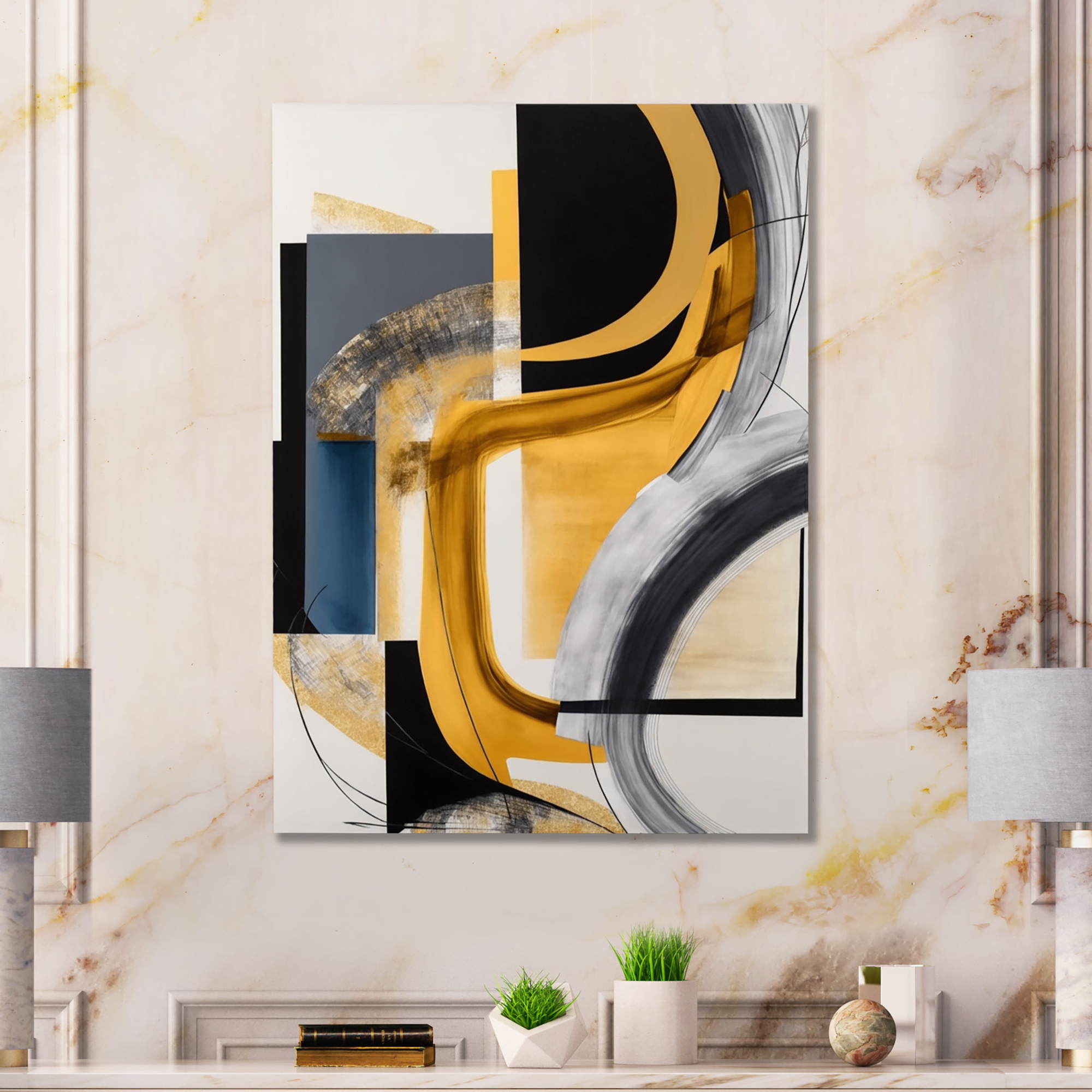 Designart Glam Gold And Black Expression IV Canvas Wall Art