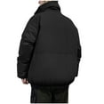 thumbnail image 4 of Winter Warm Jackets for Mens Fashion Plus Size Solid Color Zipper Pocket Drawstring Long Sleeved Thick Hooded Casual Cotton Jacket Black Deal on Clearance!, 4 of 9
